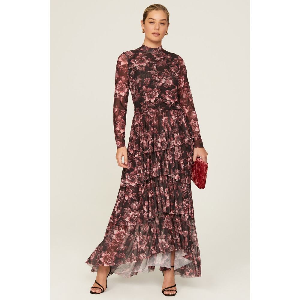 Ted Baker Janeti Floral Mesh Tiered Maxi Dress Size 5 UK/12 US